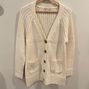 Michael Kors Women’s Cream V-Neck Cardigan Wool Blend Front Pockets Cosy Size L